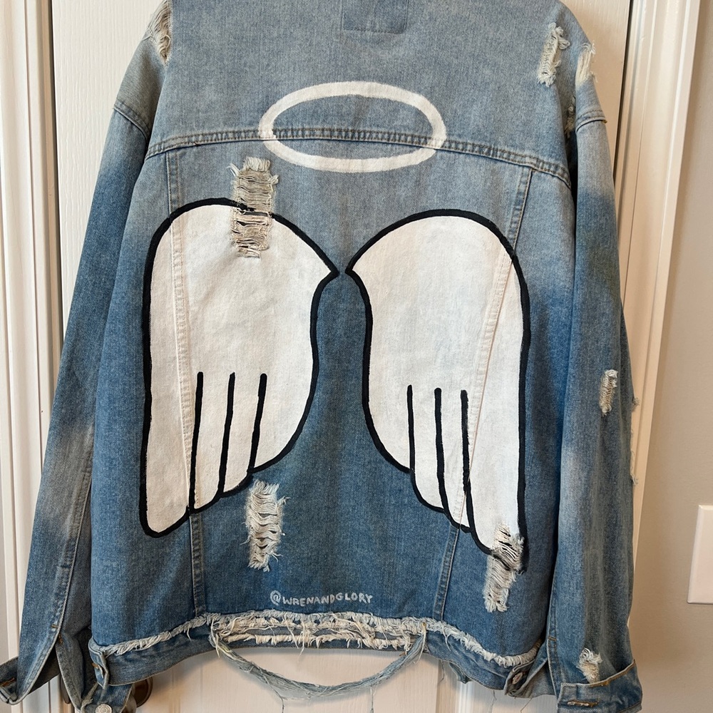 WREN + GLORY Angel Denim Jacket sz XL